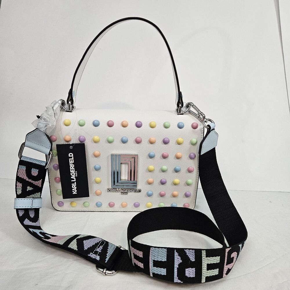 Karl Lagerfeld Paris Simone Flap Crossbody Handbag Bag Style LH0E06BI IVRY/CANDY